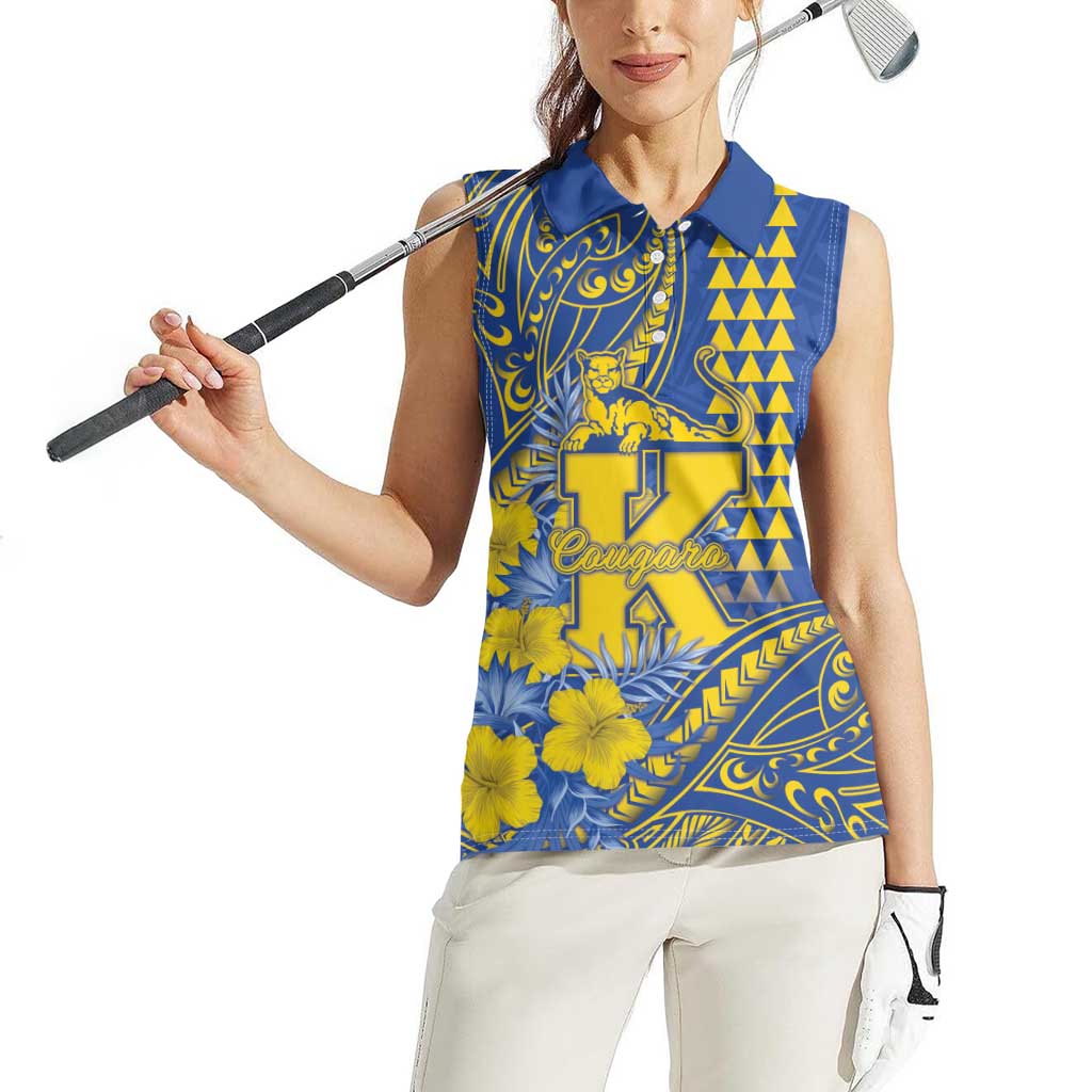 Personalised Hawaii Kaiser High School Women Sleeveless Polo Shirt Tribal Tattoo With Hibiscus Flowers LT05 - Polynesian Pride