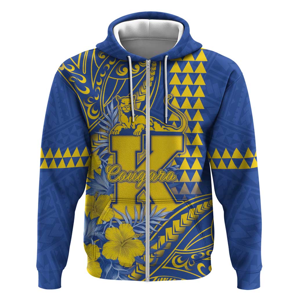 Personalised Hawaii Kaiser High School Zip Hoodie Tribal Tattoo With Hibiscus Flowers