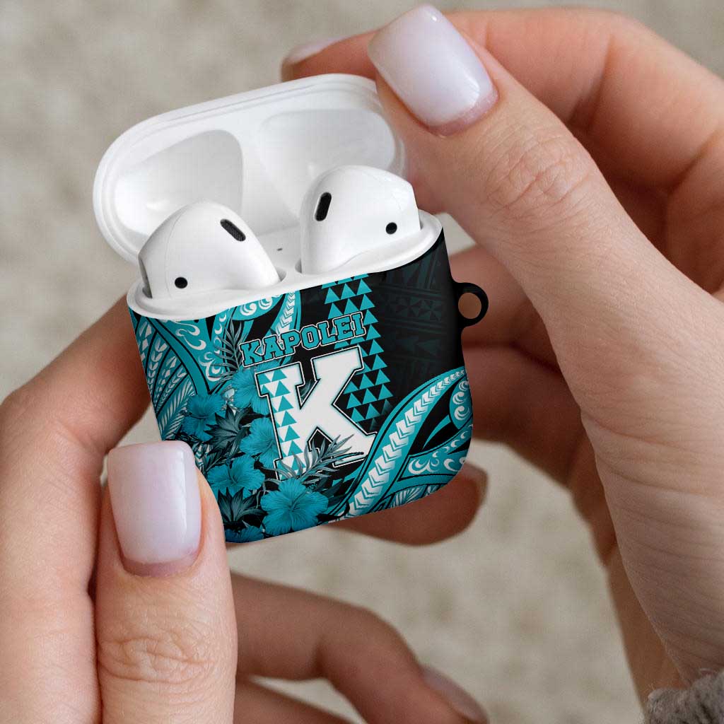 Hawaii Kapolei High School AirPods Case Tribal Tattoo With Hibiscus Flowers