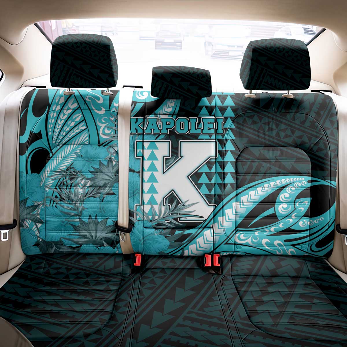 Hawaii Kapolei High School Back Car Seat Cover Tribal Tattoo With Hibiscus Flowers