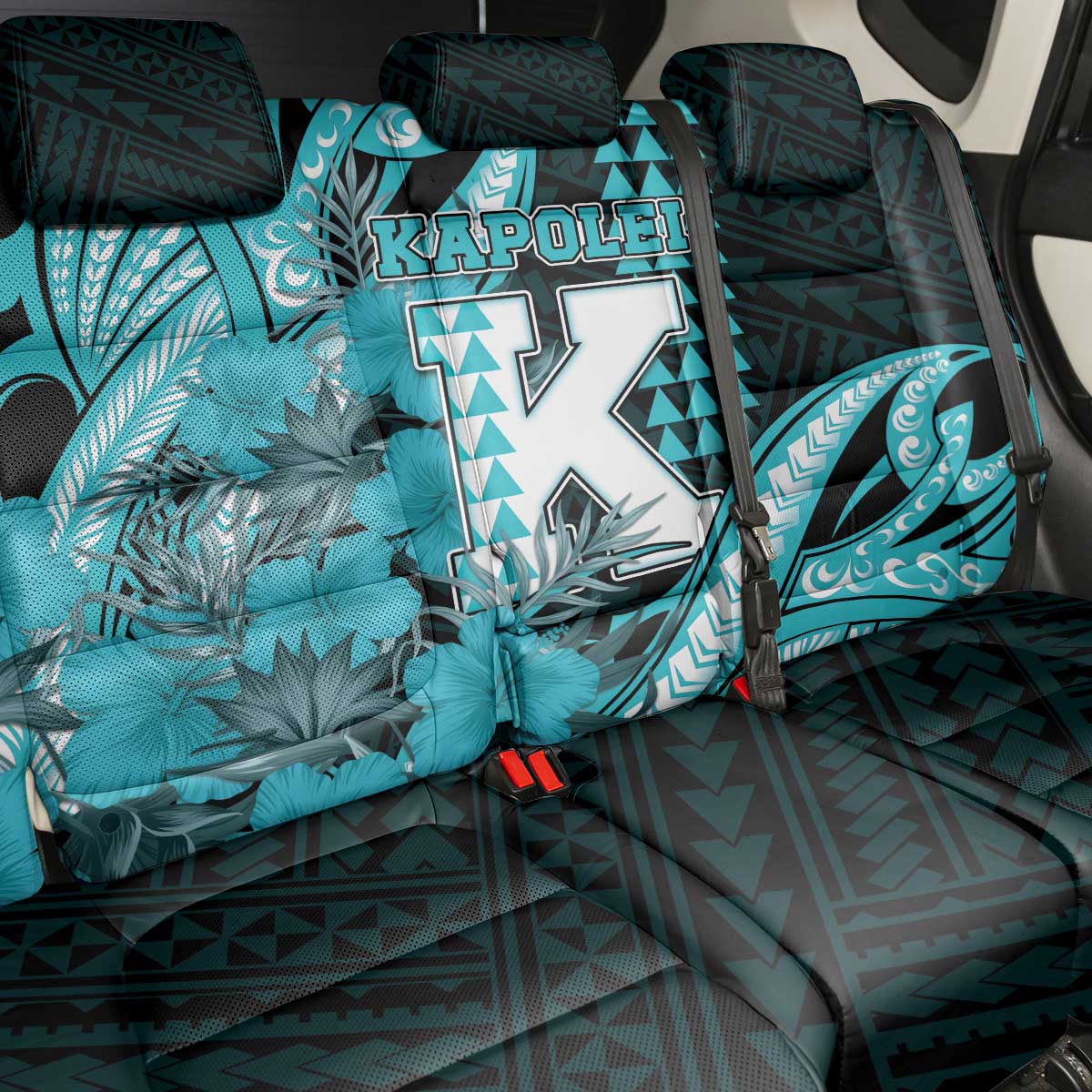 Hawaii Kapolei High School Back Car Seat Cover Tribal Tattoo With Hibiscus Flowers