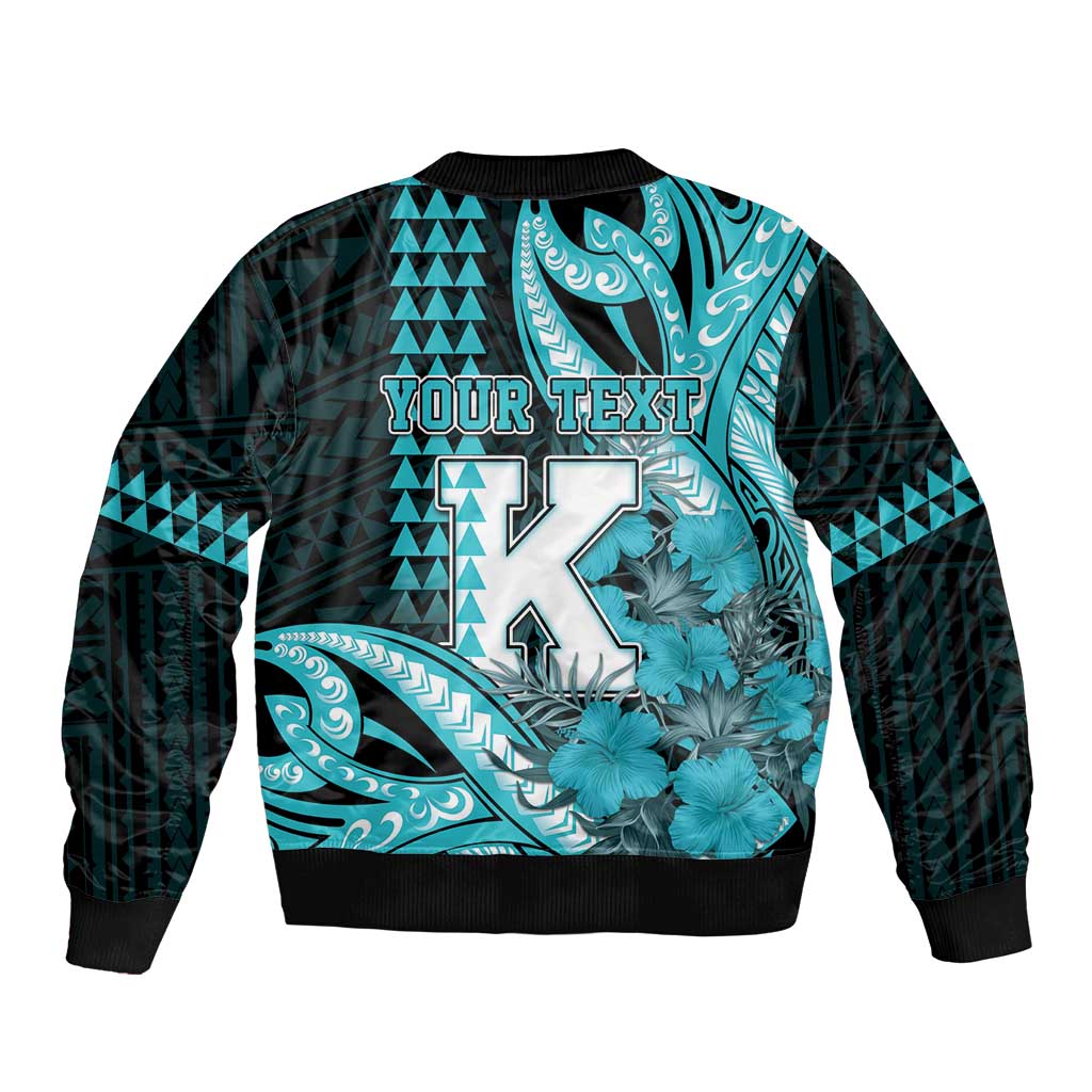 Personalised Hawaii Kapolei High School Bomber Jacket Tribal Tattoo With Hibiscus Flowers
