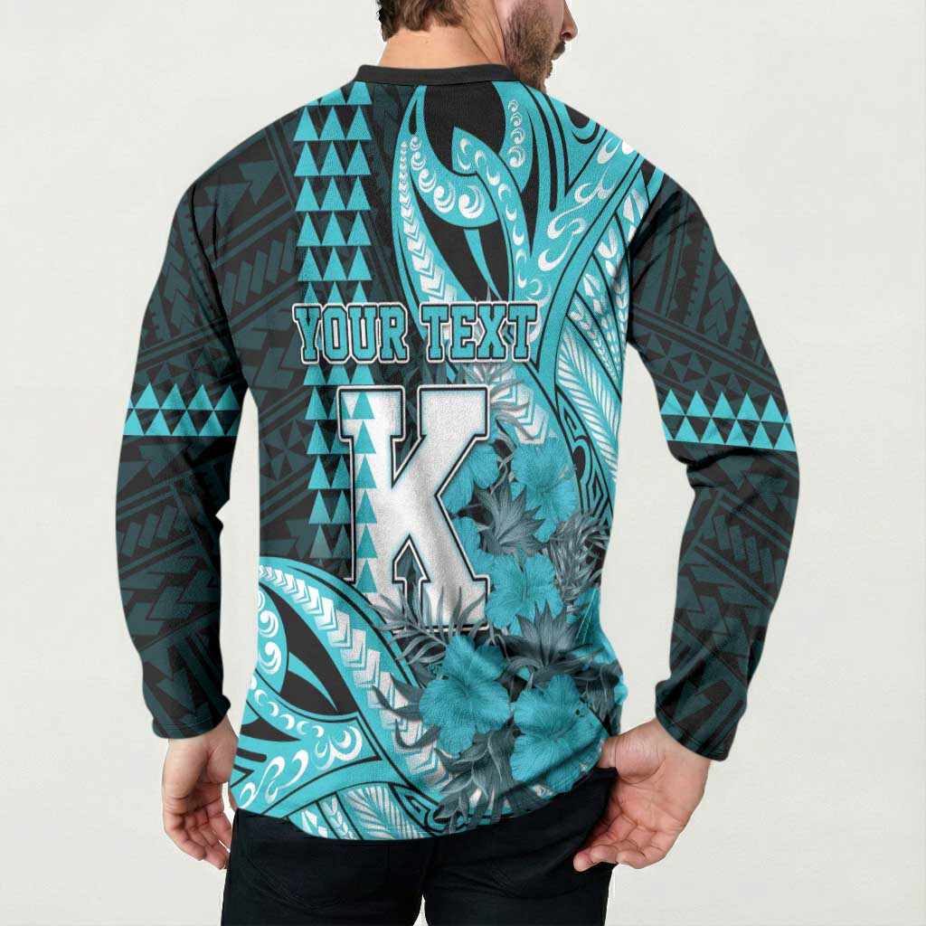 Personalised Hawaii Kapolei High School Button Sweatshirt Tribal Tattoo With Hibiscus Flowers