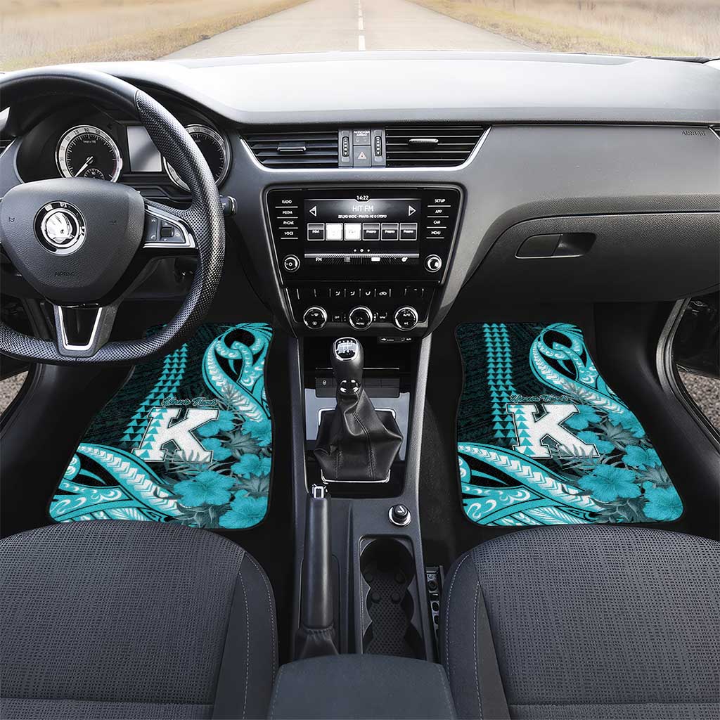 Personalised Hawaii Kapolei High School Car Mats Tribal Tattoo With Hibiscus Flowers