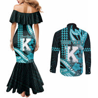 Personalised Hawaii Kapolei High School Couples Matching Mermaid Dress and Long Sleeve Button Shirt Tribal Tattoo With Hibiscus Flowers LT05 - Polynesian Pride