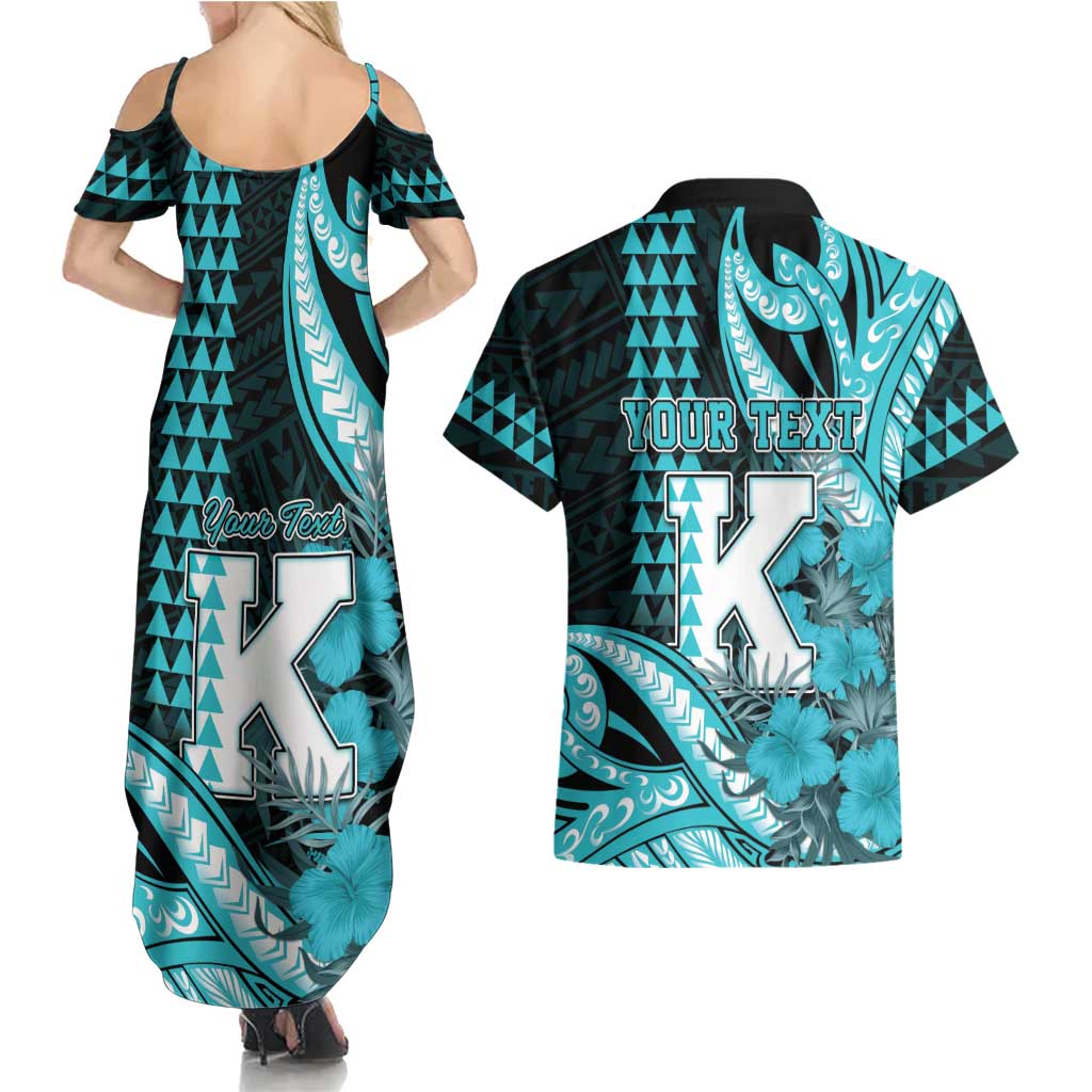 Personalised Hawaii Kapolei High School Couples Matching Summer Maxi Dress and Hawaiian Shirt Tribal Tattoo With Hibiscus Flowers LT05 - Polynesian Pride