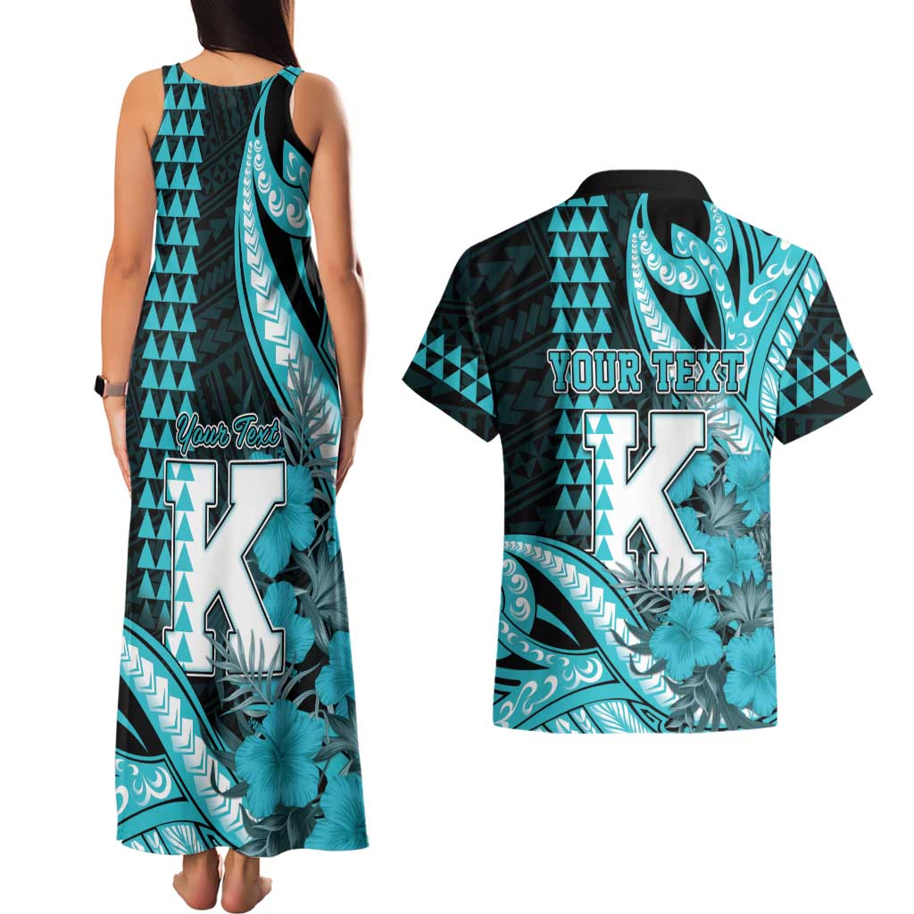 Personalised Hawaii Kapolei High School Couples Matching Tank Maxi Dress and Hawaiian Shirt Tribal Tattoo With Hibiscus Flowers LT05 - Polynesian Pride