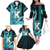 Personalised Hawaii Kapolei High School Family Matching Off The Shoulder Long Sleeve Dress and Hawaiian Shirt Tribal Tattoo With Hibiscus Flowers LT05 - Polynesian Pride