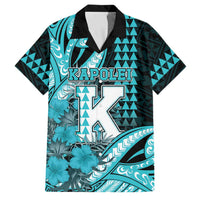 Personalised Hawaii Kapolei High School Family Matching Off Shoulder Maxi Dress and Hawaiian Shirt Tribal Tattoo With Hibiscus Flowers LT05 Dad's Shirt - Short Sleeve Dark Teal - Polynesian Pride