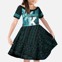 Personalised Hawaii Kapolei High School Family Matching Puletasi and Hawaiian Shirt Tribal Tattoo With Hibiscus Flowers LT05 Daughter's Dress Dark Teal - Polynesian Pride