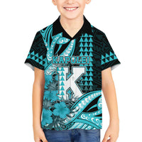 Personalised Hawaii Kapolei High School Family Matching Puletasi and Hawaiian Shirt Tribal Tattoo With Hibiscus Flowers LT05 Son's Shirt Dark Teal - Polynesian Pride