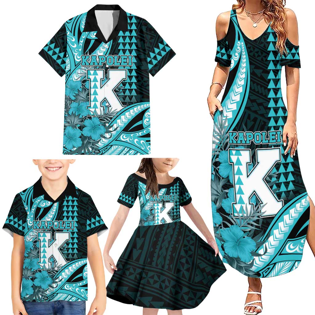 Personalised Hawaii Kapolei High School Family Matching Summer Maxi Dress and Hawaiian Shirt Tribal Tattoo With Hibiscus Flowers LT05 - Polynesian Pride