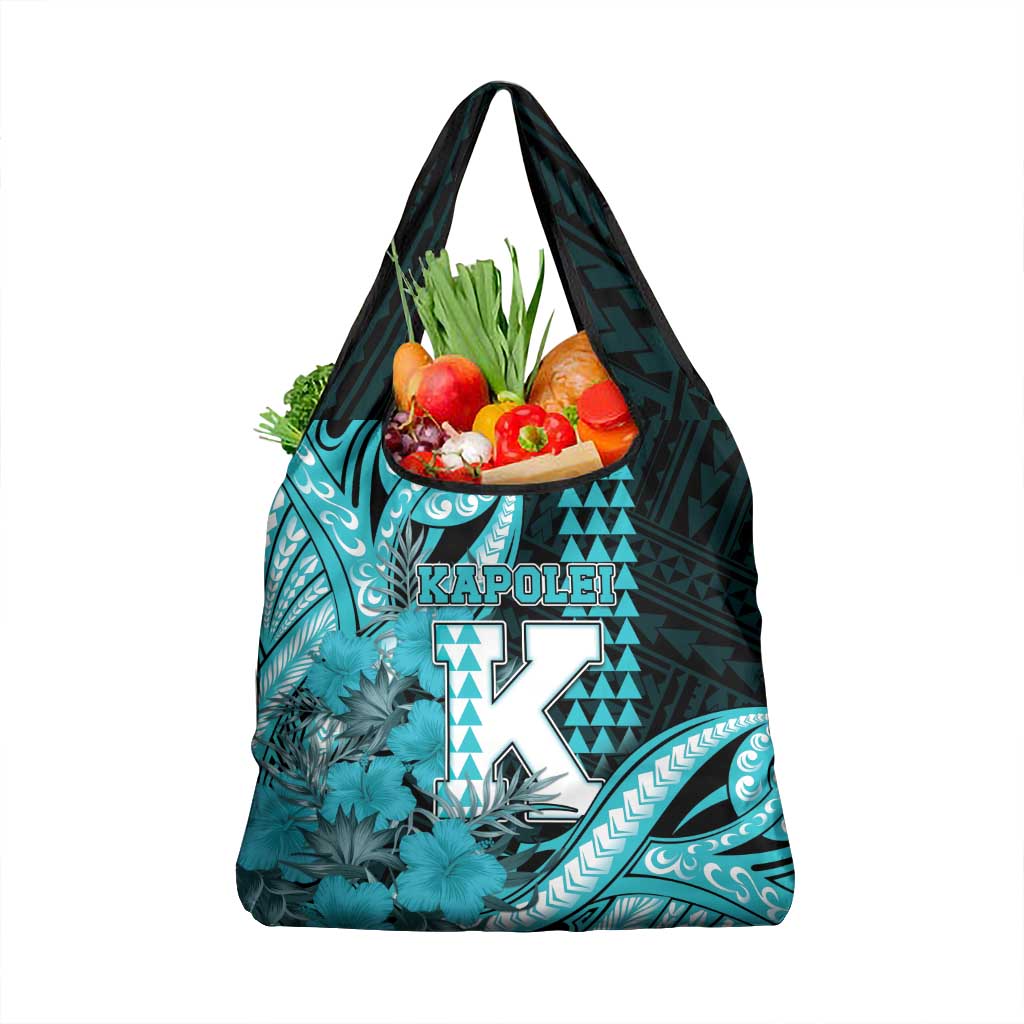 Hawaii Kapolei High School Grocery Bag Tribal Tattoo With Hibiscus Flowers