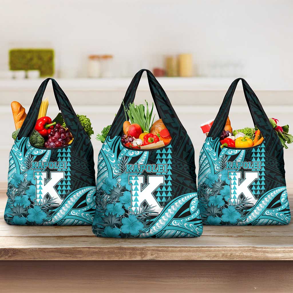 Hawaii Kapolei High School Grocery Bag Tribal Tattoo With Hibiscus Flowers