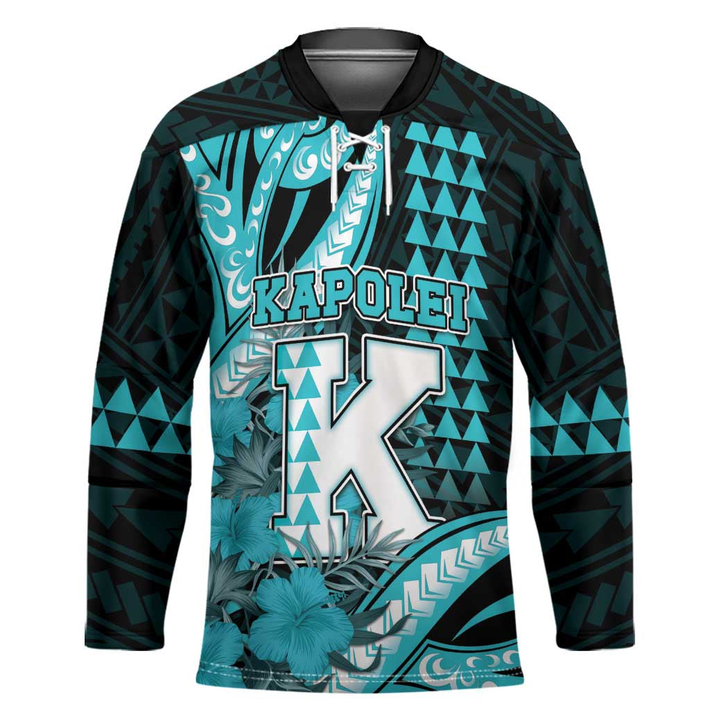 Personalised Hawaii Kapolei High School Hockey Jersey Tribal Tattoo With Hibiscus Flowers