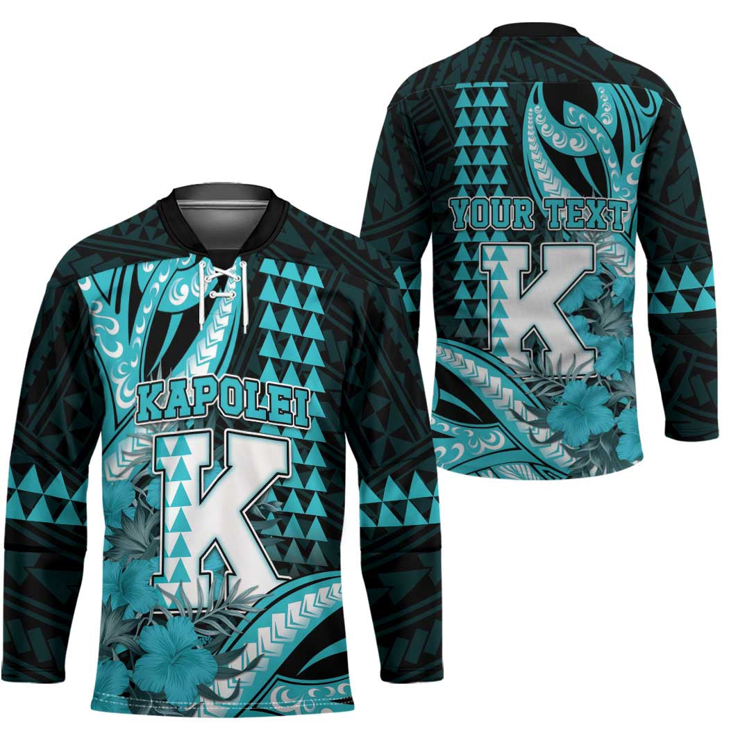 Personalised Hawaii Kapolei High School Hockey Jersey Tribal Tattoo With Hibiscus Flowers