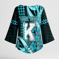 Personalised Hawaii Kapolei High School Kimono Sleeve Blouse Tribal Tattoo With Hibiscus Flowers