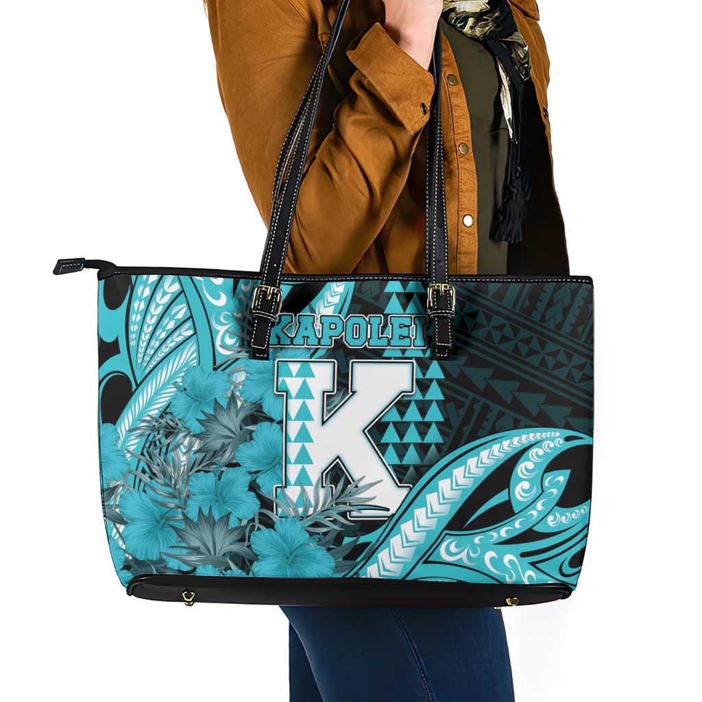 Hawaii Kapolei High School Leather Tote Bag Tribal Tattoo With Hibiscus Flowers