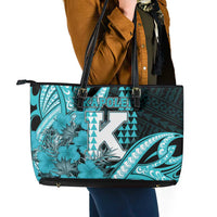 Hawaii Kapolei High School Leather Tote Bag Tribal Tattoo With Hibiscus Flowers