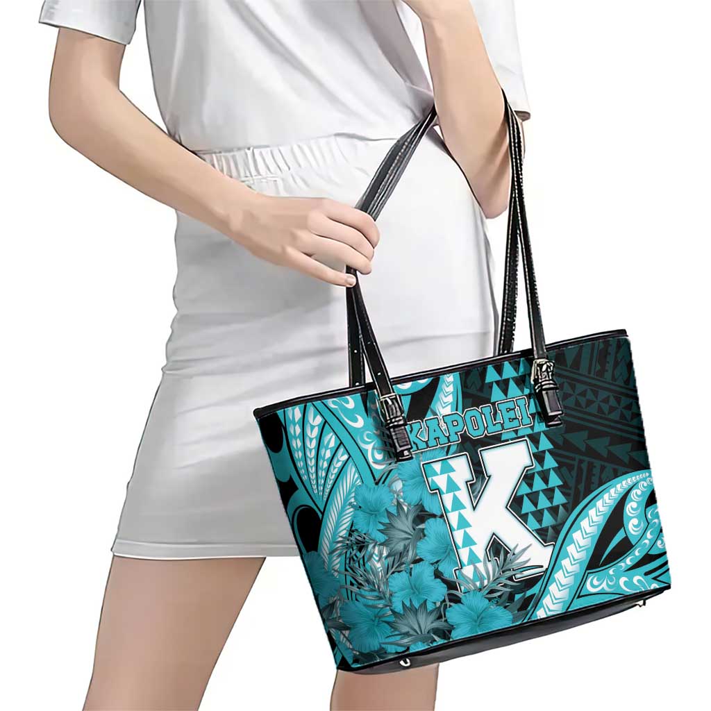Hawaii Kapolei High School Leather Tote Bag Tribal Tattoo With Hibiscus Flowers
