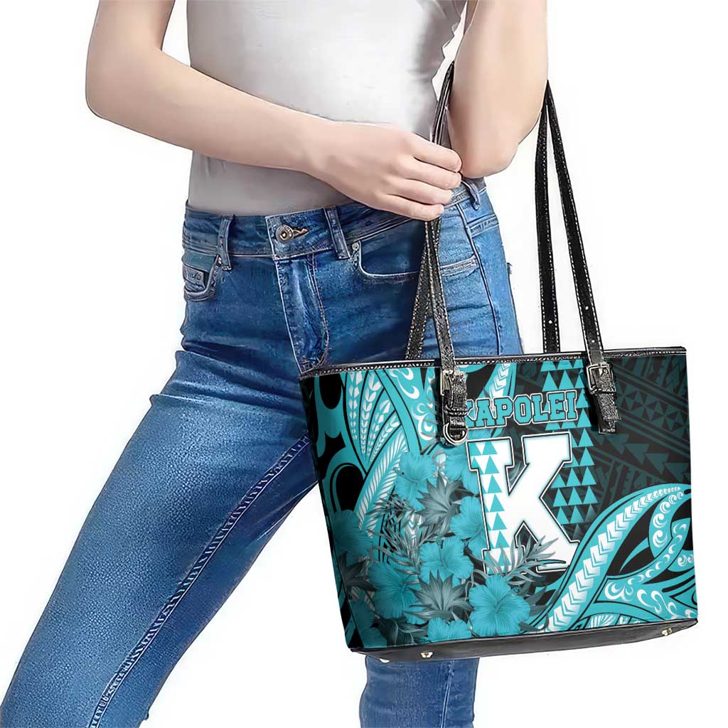 Hawaii Kapolei High School Leather Tote Bag Tribal Tattoo With Hibiscus Flowers