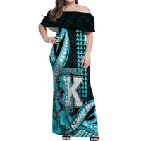 Personalised Hawaii Kapolei High School Off Shoulder Maxi Dress Tribal Tattoo With Hibiscus Flowers