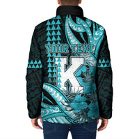 Personalised Hawaii Kapolei High School Padded Jacket Tribal Tattoo With Hibiscus Flowers