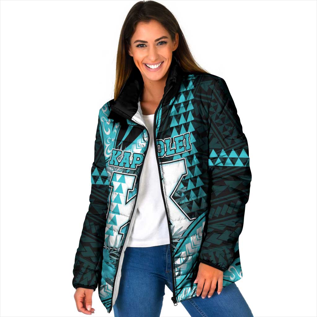 Personalised Hawaii Kapolei High School Padded Jacket Tribal Tattoo With Hibiscus Flowers