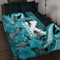Hawaii Kapolei High School Quilt Bed Set Tribal Tattoo With Hibiscus Flowers