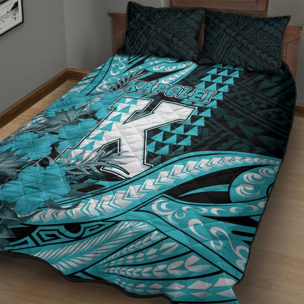 Hawaii Kapolei High School Quilt Bed Set Tribal Tattoo With Hibiscus Flowers