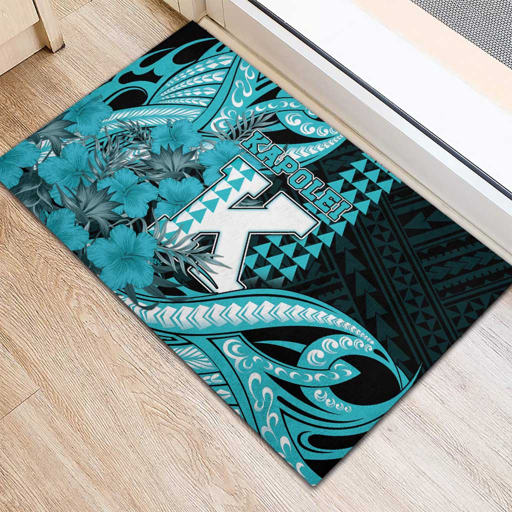 Hawaii Kapolei High School Rubber Doormat Tribal Tattoo With Hibiscus Flowers