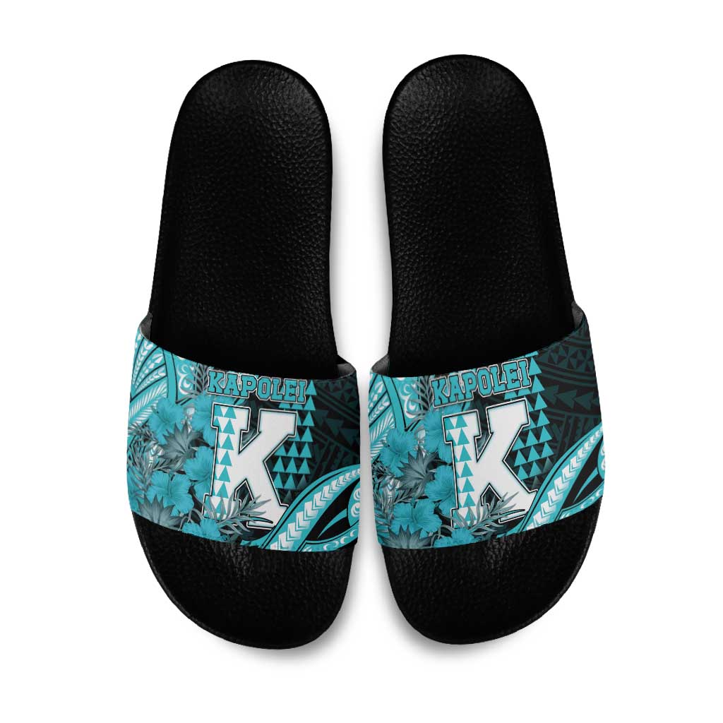 Hawaii Kapolei High School Slide Sandals Tribal Tattoo With Hibiscus Flowers