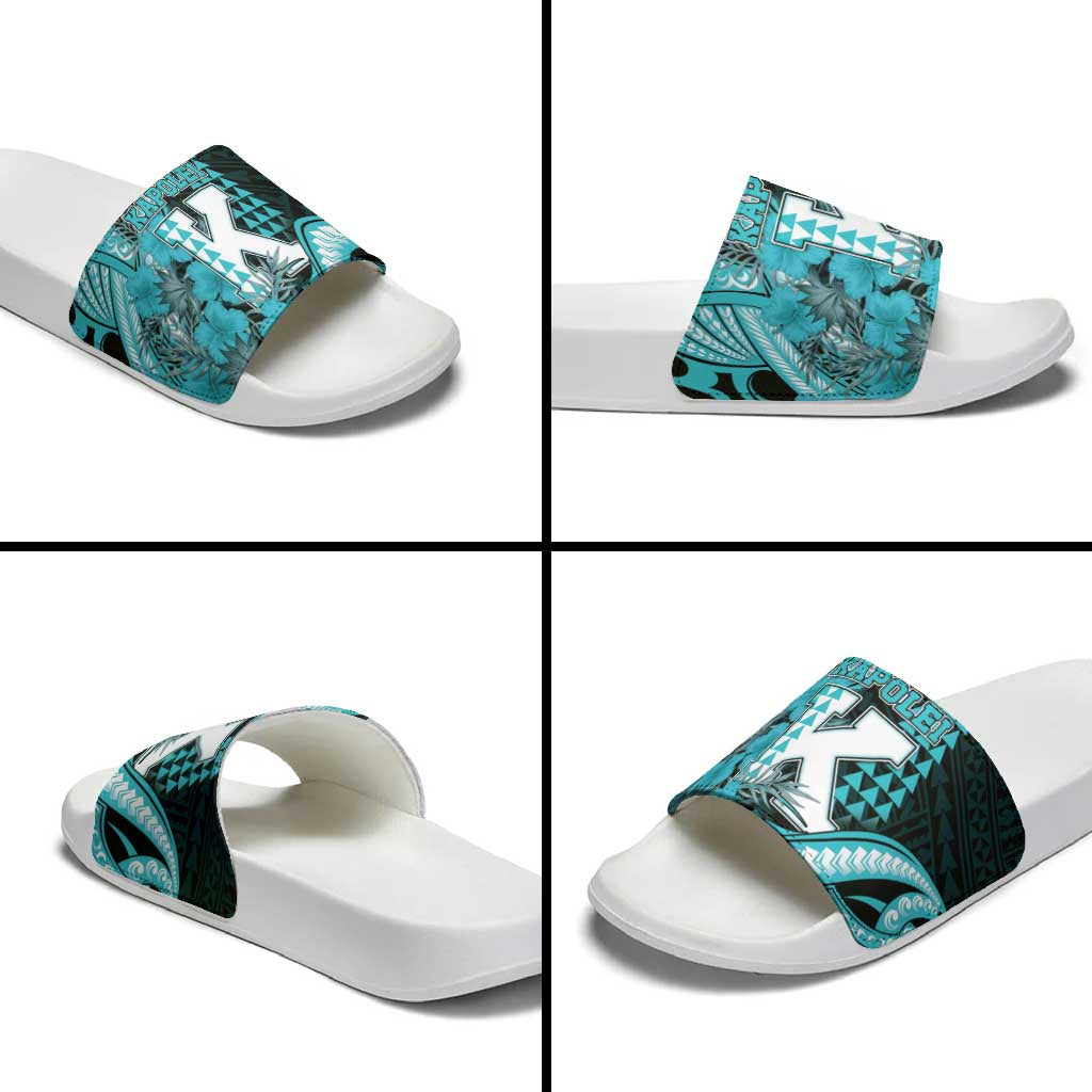 Hawaii Kapolei High School Slide Sandals Tribal Tattoo With Hibiscus Flowers