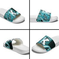 Hawaii Kapolei High School Slide Sandals Tribal Tattoo With Hibiscus Flowers
