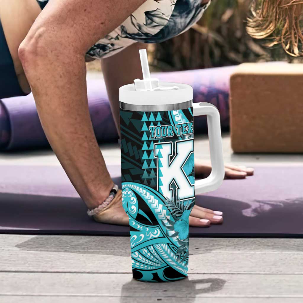 Personalised Hawaii Kapolei High School Tumbler With Handle Tribal Tattoo With Hibiscus Flowers