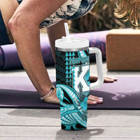 Personalised Hawaii Kapolei High School Tumbler With Handle Tribal Tattoo With Hibiscus Flowers
