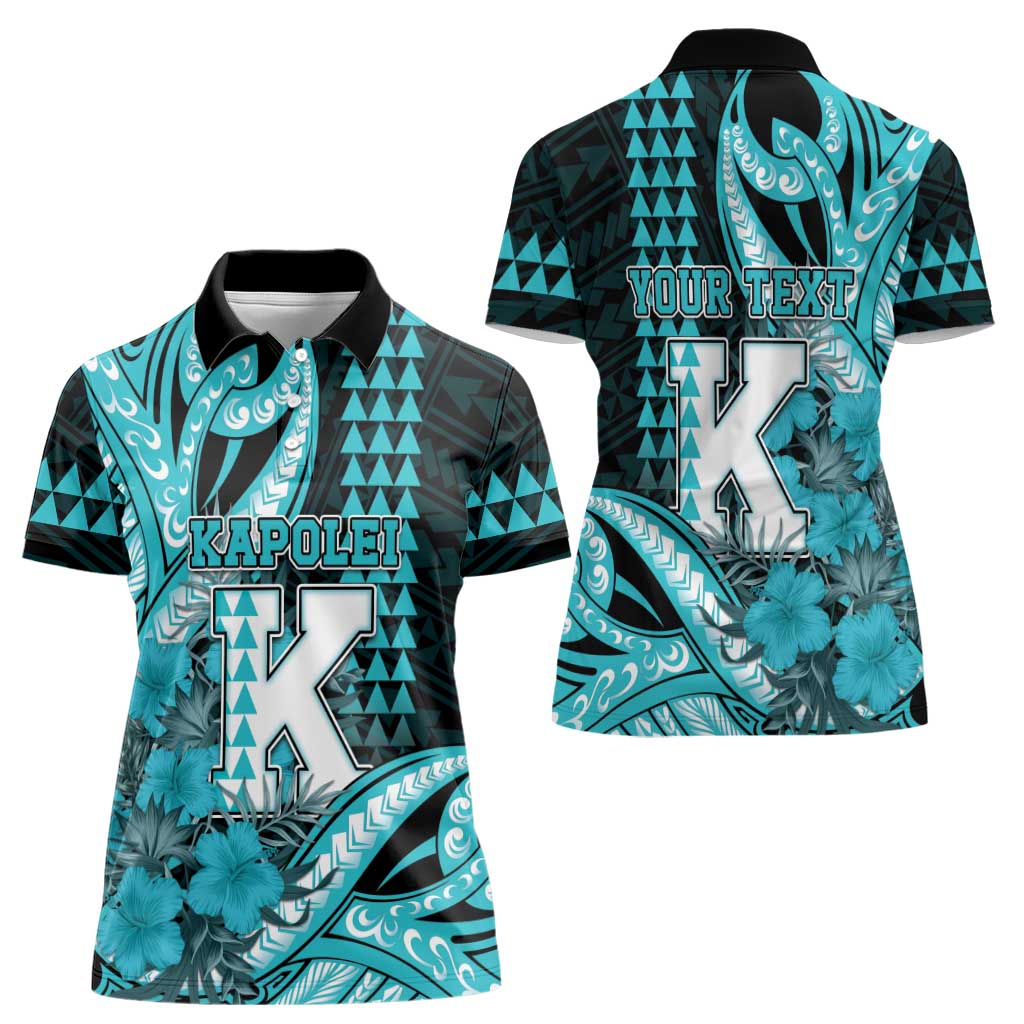Personalised Hawaii Kapolei High School Women Polo Shirt Tribal Tattoo With Hibiscus Flowers