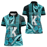 Personalised Hawaii Kapolei High School Women Polo Shirt Tribal Tattoo With Hibiscus Flowers