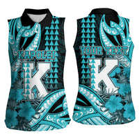 Personalised Hawaii Kapolei High School Women Sleeveless Polo Shirt Tribal Tattoo With Hibiscus Flowers LT05 - Polynesian Pride