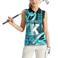 Personalised Hawaii Kapolei High School Women Sleeveless Polo Shirt Tribal Tattoo With Hibiscus Flowers LT05 - Polynesian Pride