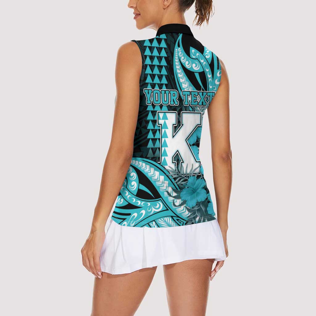 Personalised Hawaii Kapolei High School Women Sleeveless Polo Shirt Tribal Tattoo With Hibiscus Flowers LT05 - Polynesian Pride