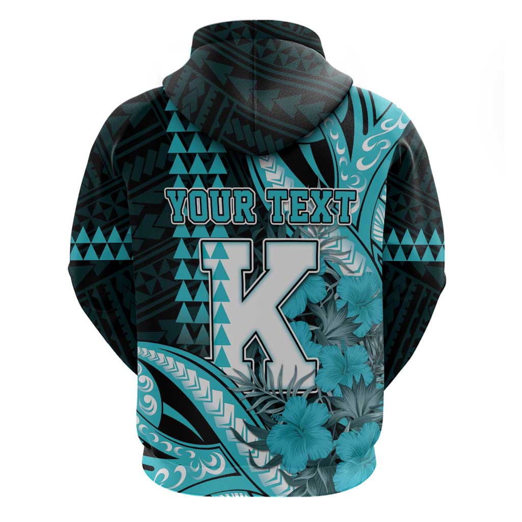 Personalised Hawaii Kapolei High School Zip Hoodie Tribal Tattoo With Hibiscus Flowers