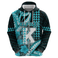 Personalised Hawaii Kapolei High School Zip Hoodie Tribal Tattoo With Hibiscus Flowers