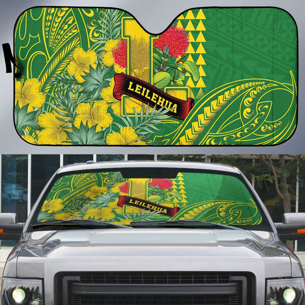 Hawaii Leilehua High School Auto Sun Shade Tribal Tattoo With Hibiscus Flowers