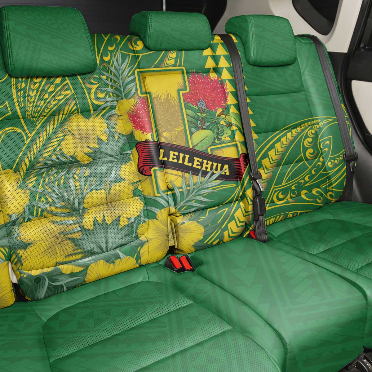 Hawaii Leilehua High School Back Car Seat Cover Tribal Tattoo With Hibiscus Flowers