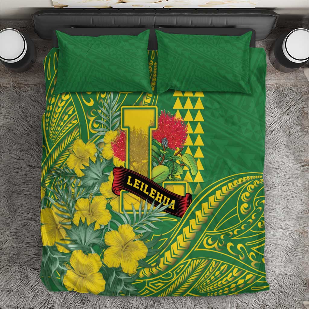Hawaii Leilehua High School Bedding Set Tribal Tattoo With Hibiscus Flowers