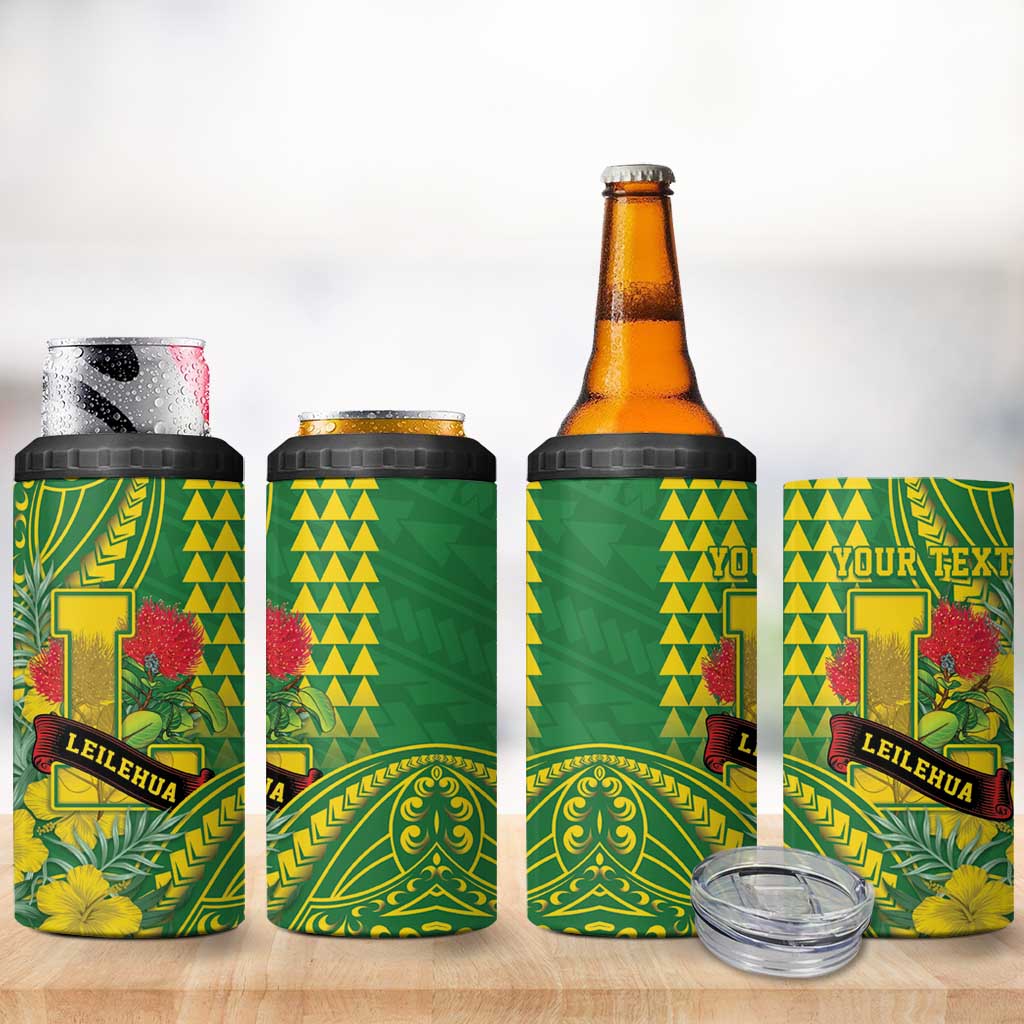 Personalised Hawaii Leilehua High School 4 in 1 Can Cooler Tumbler Tribal Tattoo With Hibiscus Flowers LT05 - Polynesian Pride