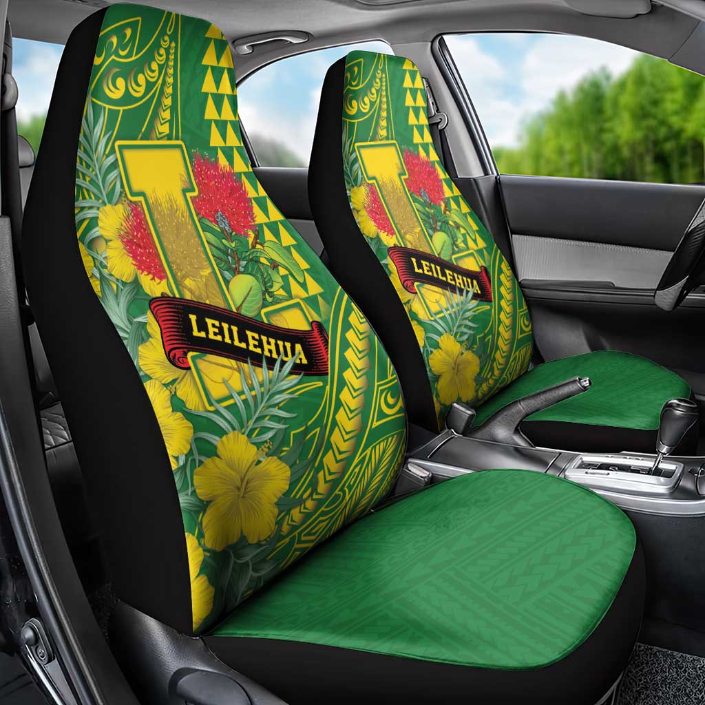 Hawaii Leilehua High School Car Seat Cover Tribal Tattoo With Hibiscus Flowers