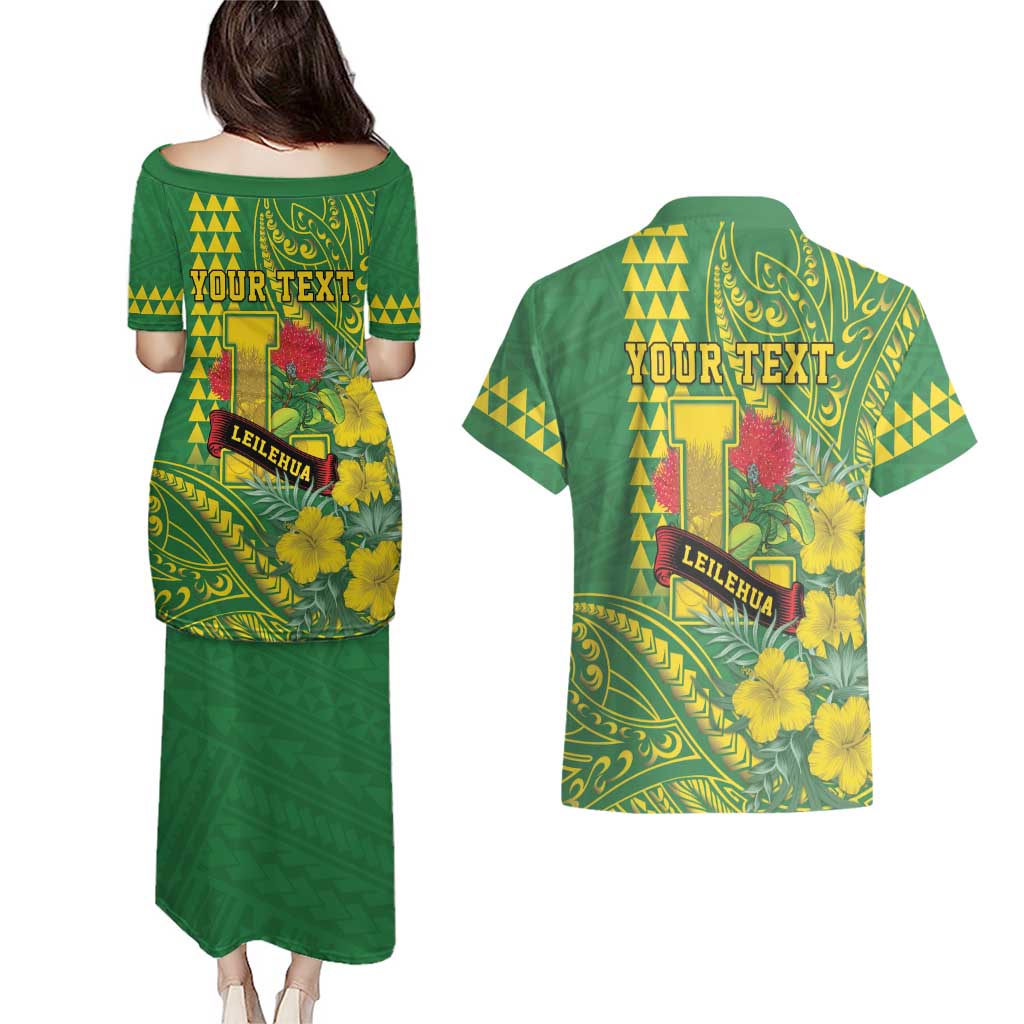 Personalised Hawaii Leilehua High School Couples Matching Puletasi and Hawaiian Shirt Tribal Tattoo With Hibiscus Flowers LT05 - Polynesian Pride