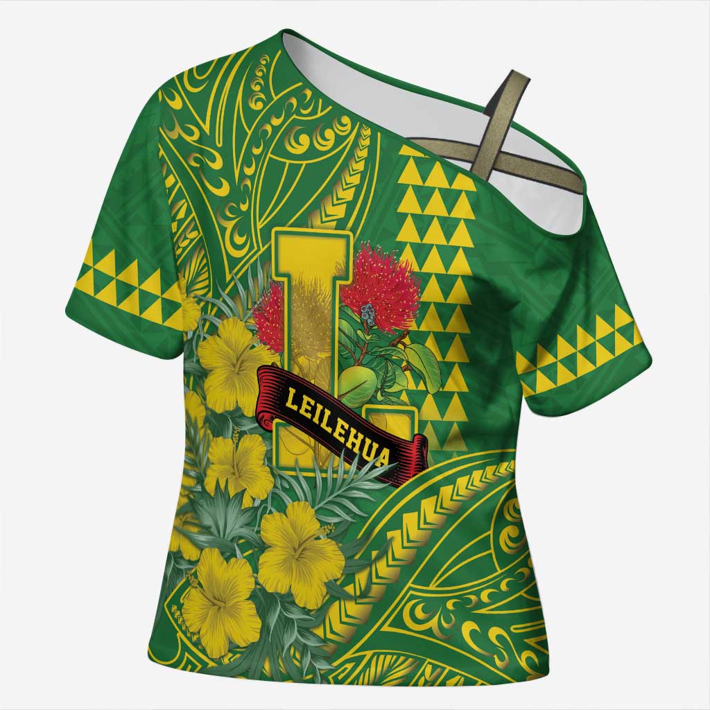 Personalised Hawaii Leilehua High School Cross Shoulder Shirt Tribal Tattoo With Hibiscus Flowers